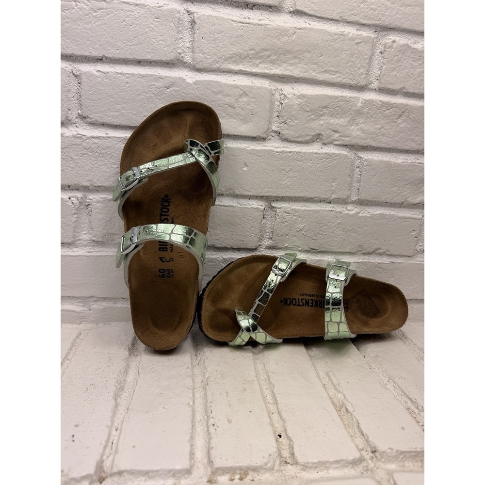 Birkenstock Mayari Womens 40 US 9 Metallic Green Croc Sandals Regular Width